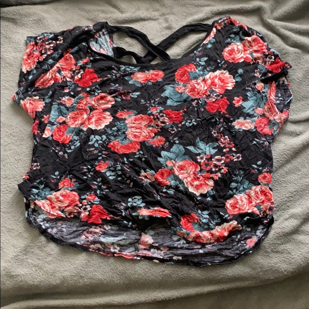 Lightweight black shirt with roses